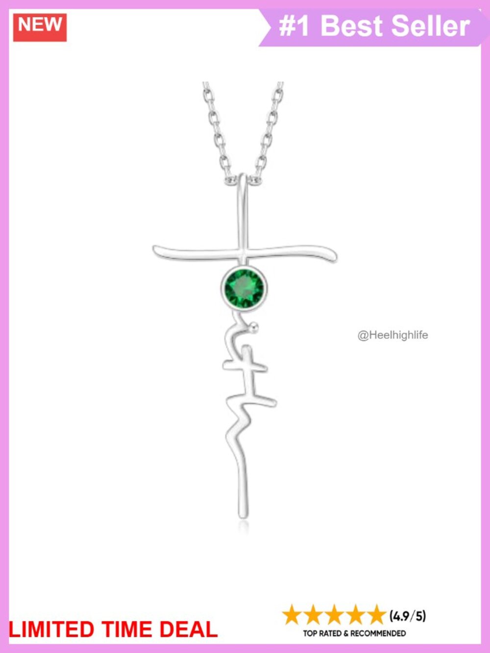 Cross Birthstone Pendant Necklace White Gold Plated Christian